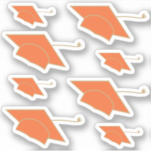 Set of 8 Orange Graduation Caps Custom-Cut Sticker