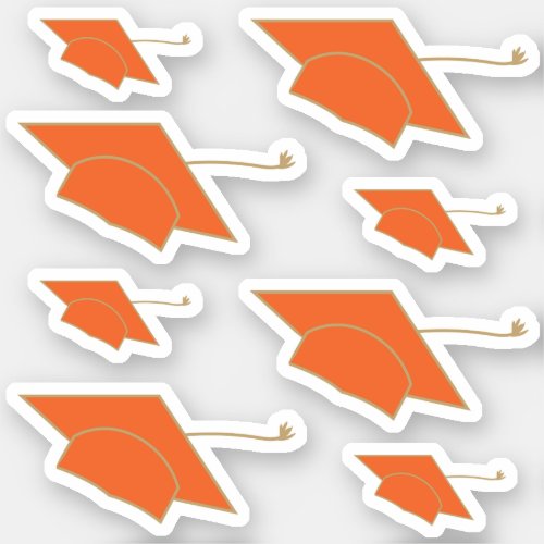 Set of 8 Orange Graduation Caps Custom_Cut Sticker