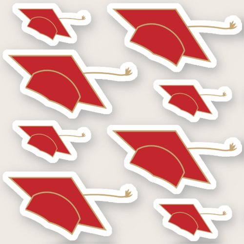 Set of 8 Red Graduation Caps Custom-Cut Stickers