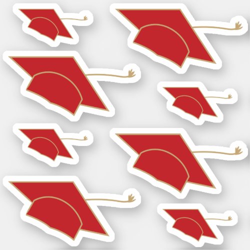 Set of 8 Red Graduation Caps Custom_Cut Stickers