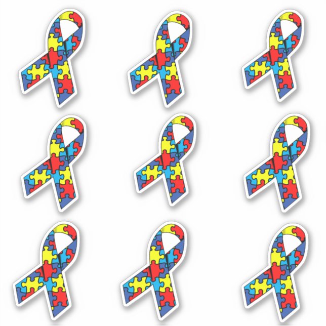 Set of 9 Autism Awareness Ribbons Sticker (Front)