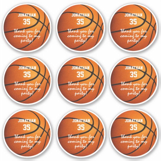set of 9 basketball party sports favor label (Front)