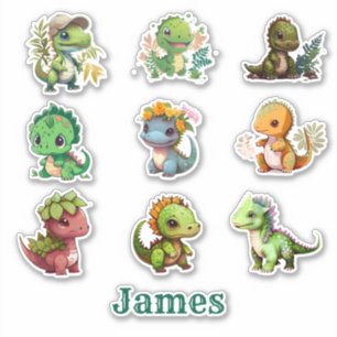 Set of 9 Dinosaurs Personalized Vinyl Cut Sticker