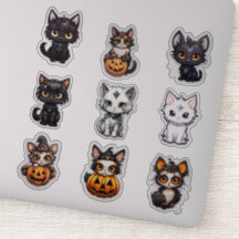 Set of 9 Halloween Cats Vinyl Stickers
