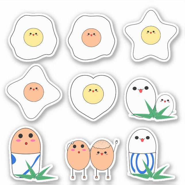 Set Of 9 Kawaii Egg Vinyl Sticker (Front)