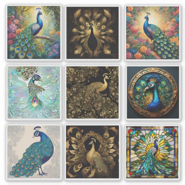 Set of 9 Peacock Stickers (Front)