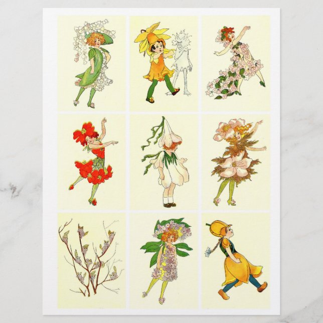 Set of 9 - Vintage Flower Children Collage Sheet (Front)