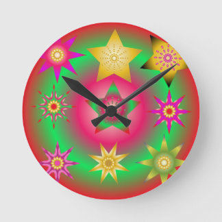 set of abstract spherical luminous gold stars round clock