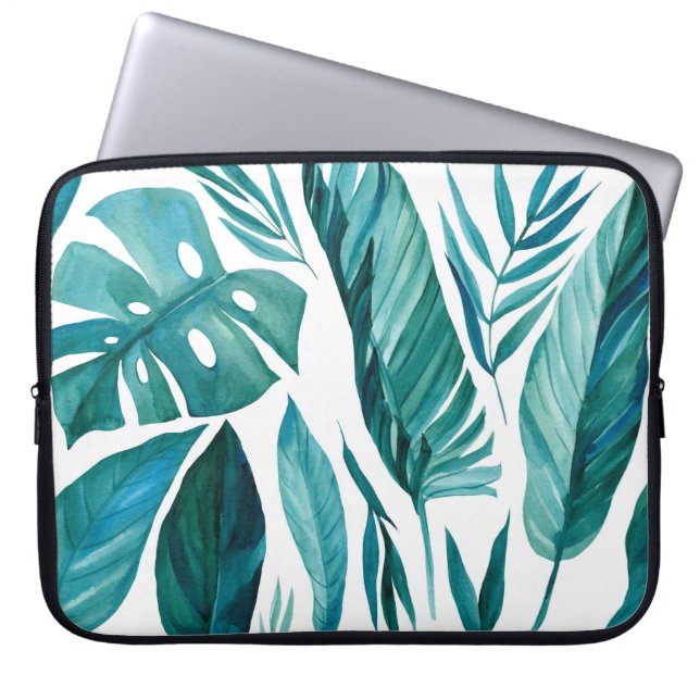 Set of abstract tropical palm leaves on isolated w laptop sleeve (Front)