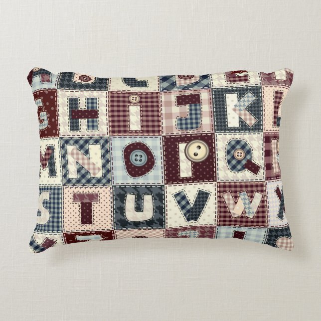Set of alphabets letters in patchwork style. May b Accent Pillow (Front)