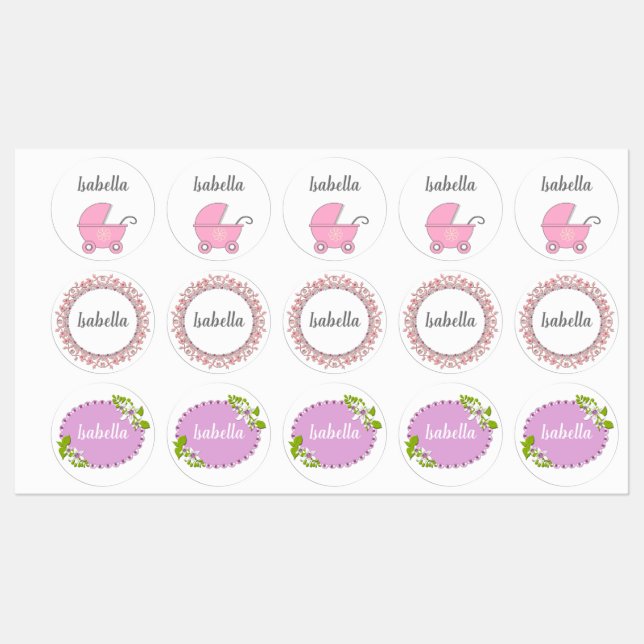 Set of baby labels, label, stroller, fun, cartoon kids' labels (Sheet)