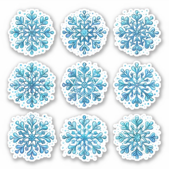 Set of Blue Snowflakes Sticker (Front)