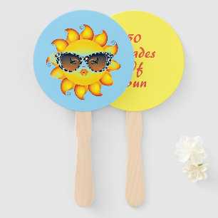 Set of Blue & Yellow Emoji Sun Printed Party Fans