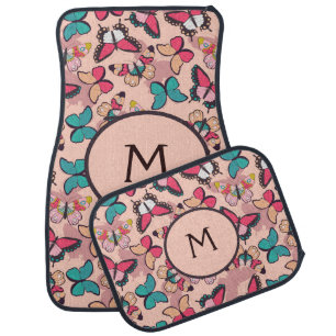 Set of Car Mats - Butterflies Pink Monogram