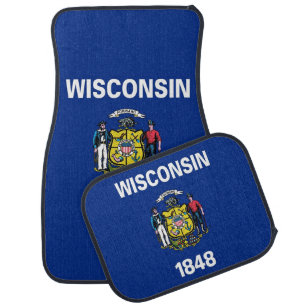 Set of car mats with Flag of Wisconsin, USA