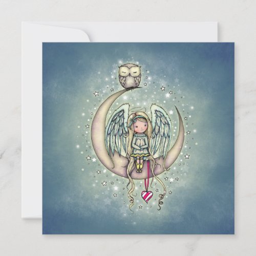 Set of Cards Cute Angel and Owl on Moon