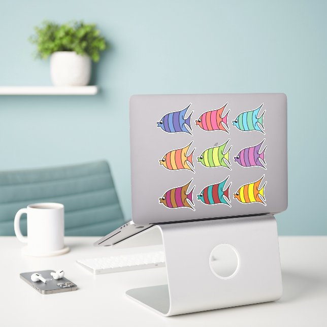 set of cartoon fish  sticker (Laptop On Desk)