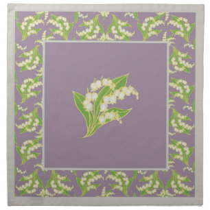 Set of Cloth Napkin Lilies of the Valley on Mauve
