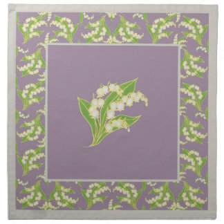 Set of Cloth Napkin Lilies of the Valley on Mauve
