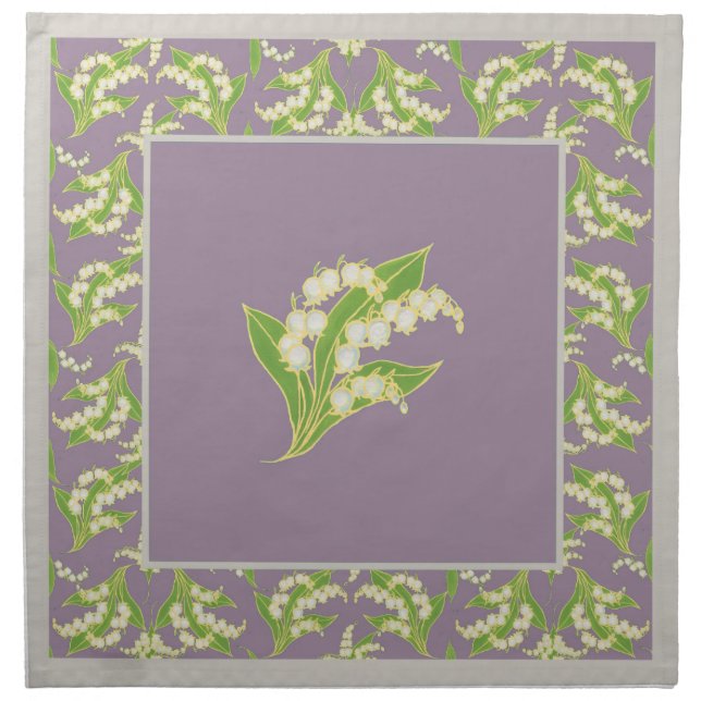 Set of Cloth Napkin Lilies of the Valley on Mauve (Front)