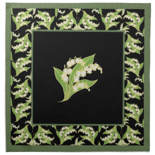 Set of Cloth Napkins Lilies of the Valley on Black