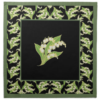 Set of Cloth Napkins Lilies of the Valley on Black