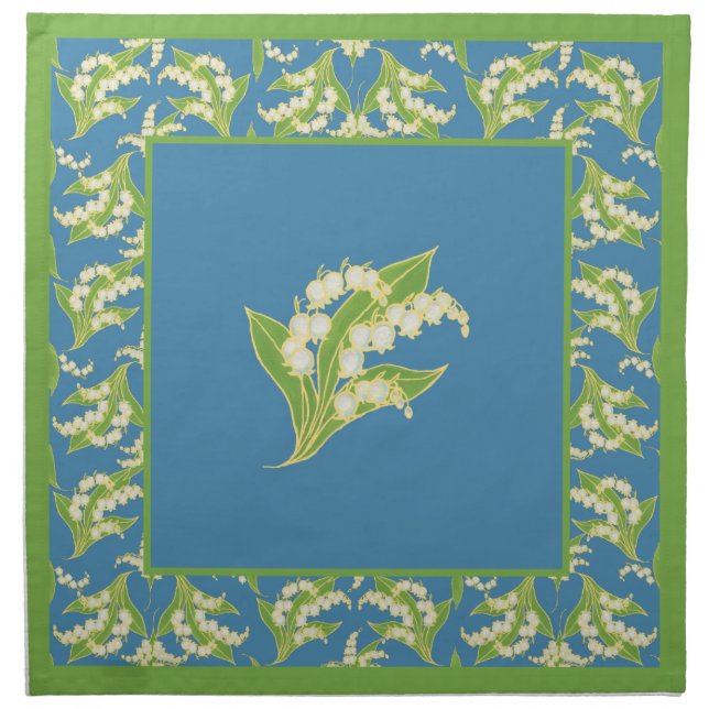 Set of Cloth Napkins: Lilies of the Valley on Blue (Front)