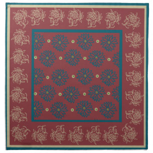 Set of Cloth Napkins, Maroon, Blue Floral