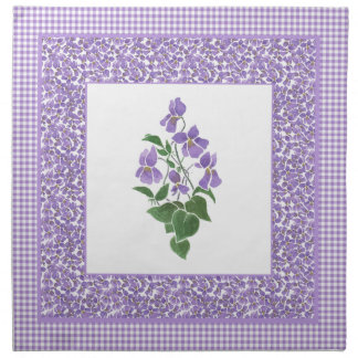 Set of Cloth Napkins, Violets and Check Gingham