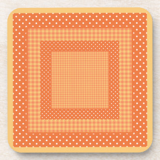 Set of Coasters: Orange Checks and Polka Dots Beverage Coaster