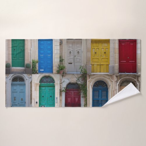 Set of colorful front doors in Malta Bath Towel