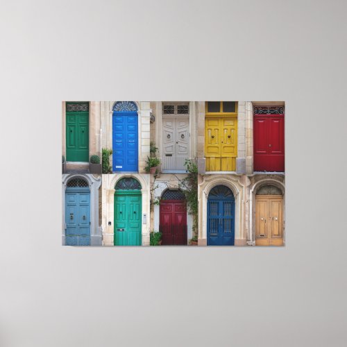 Set of colorful front doors in Malta Canvas Print