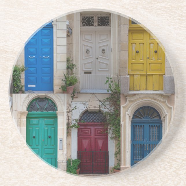Set of colorful front doors in Malta Coaster (Front)