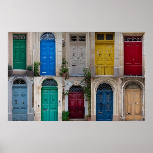 Set of colorful front doors in Malta Poster