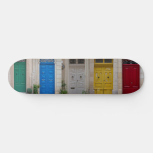Set of colorful front doors in Malta Skateboard