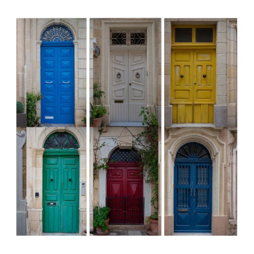 Set of colorful front doors in Malta Triptych