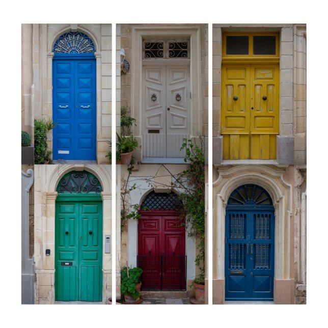 Set of colorful front doors in Malta Triptych (Front)