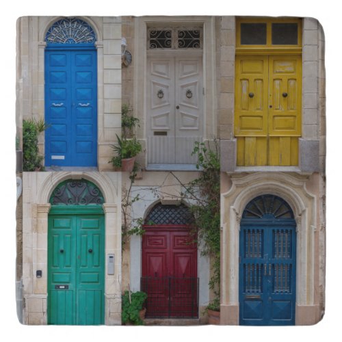 Set of colorful front doors in Malta Trivet