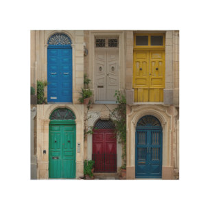 Set of colorful front doors in Malta Wood Wall Art