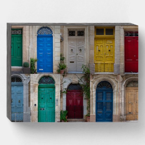 Set of colorful front doors in Malta Wooden Box Sign