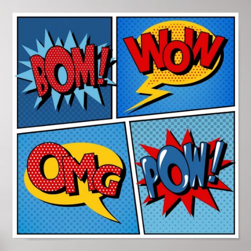 Set of Comic Bubbles in Pop Art Style Poster