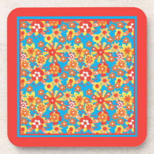 Set of Cork-backed Coasters, Orange Ditsy Floral Drink Coaster