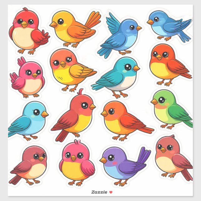 Set of Cute Cartoon Birds Sticker (Sheet)