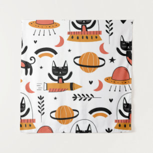 Set of cute cat illustration vintage design art. F Tapestry