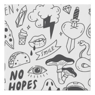 Set of cute graffiti doodle faux canvas print