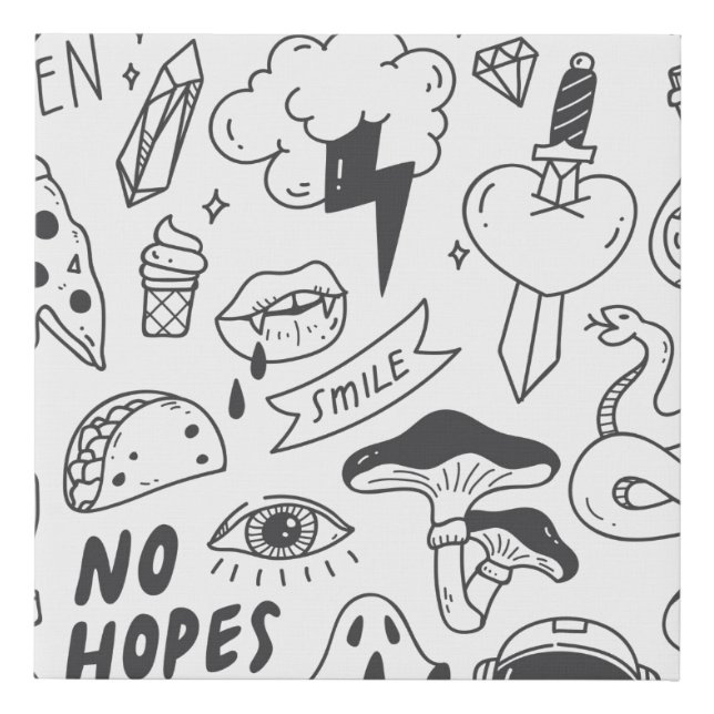 Set of cute graffiti doodle faux canvas print (Front)