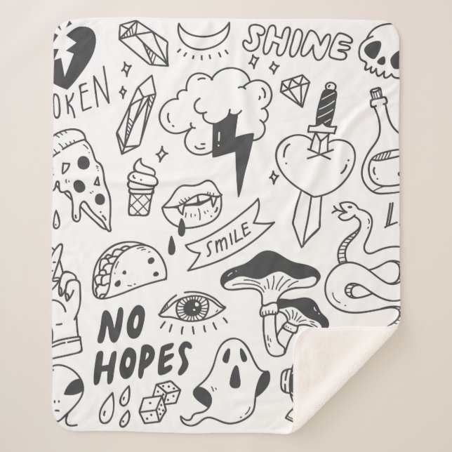Set of cute graffiti doodle sherpa blanket (Front)