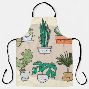 Set of cute house plants in pots. Colorful botanic Apron