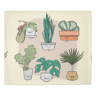 Set of cute house plants in pots. Colorful botanic Duvet Cover