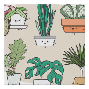 Set of cute house plants in pots. Colorful botanic Faux Canvas Print